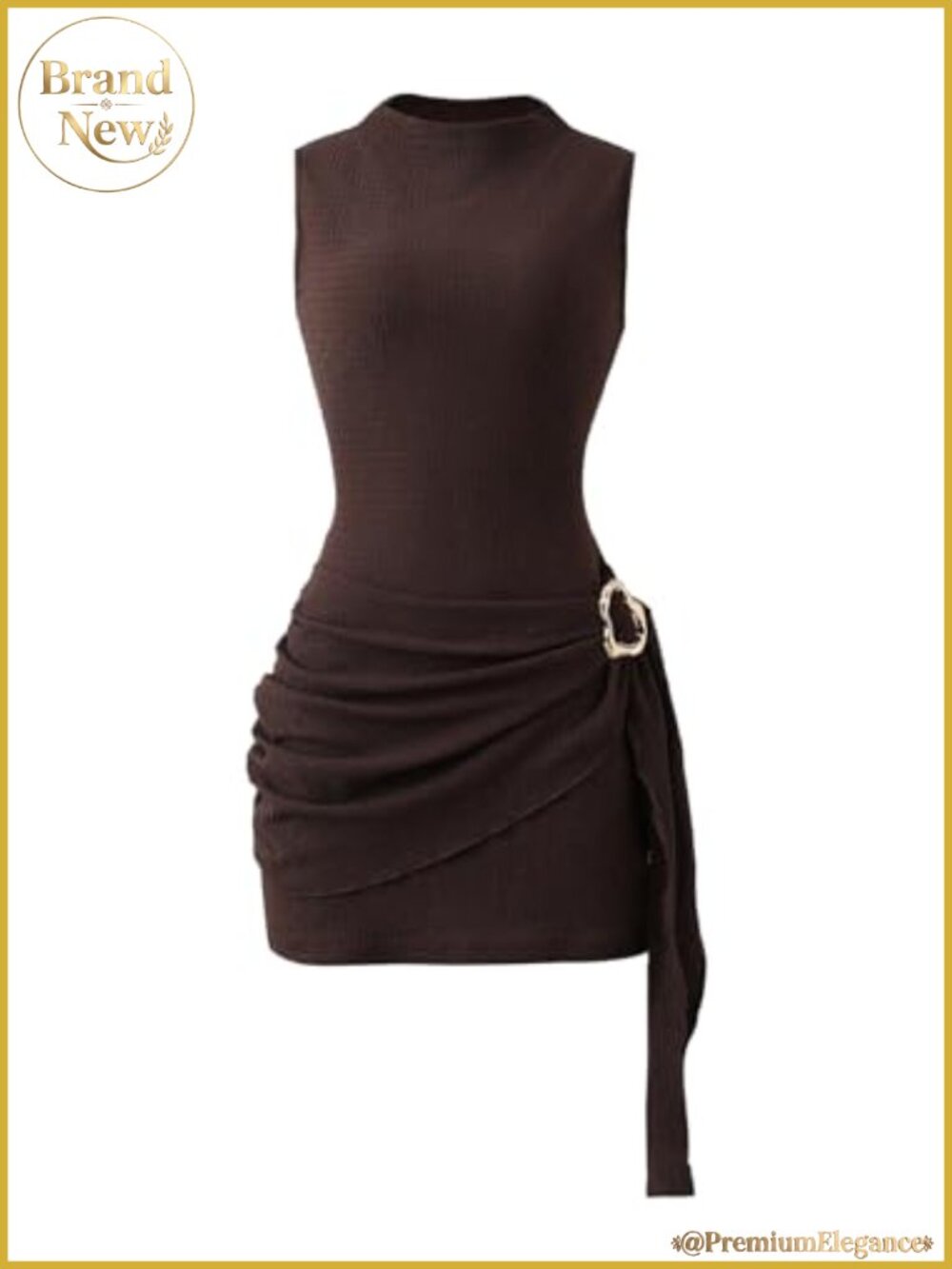 Mock Neck Bodycon Mini Dress Sleeveless Ruched Cocktail Party Club